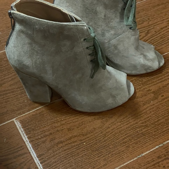 Firth Dez Mule Suede Bootie heel open toe size 6.5 Mousse brown gray green laces - Picture 4 of 16